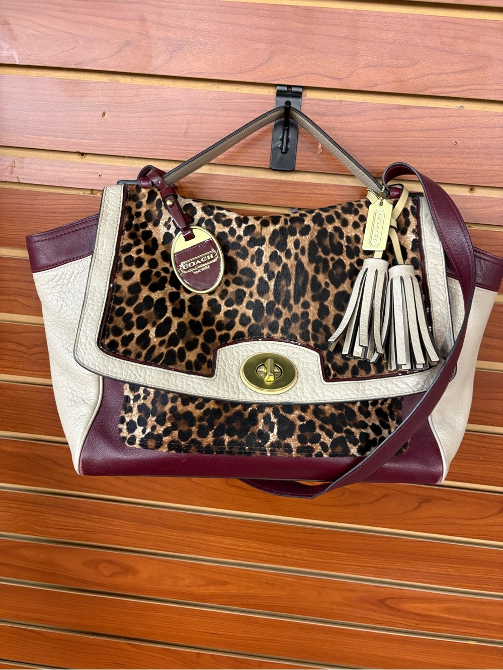 Coach Legacy Color-Block Ocelot haircalf flap satchel 10268